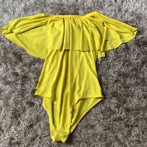 Madrag - yellow off the shoulders body suit shirt